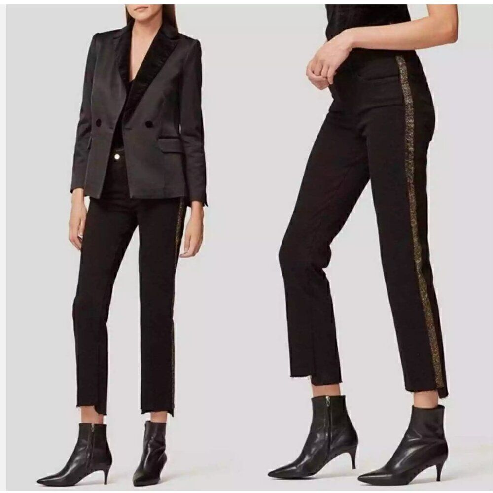 FRAME Denim Le High Straight Black Glitter Stripe Jeans 30